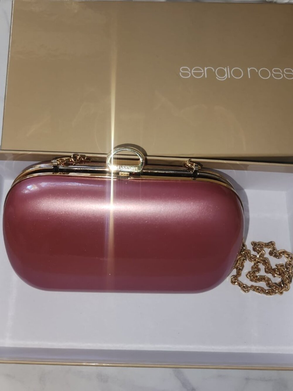 Sergio Rossi minaudière clutch in patent leather with gold chain